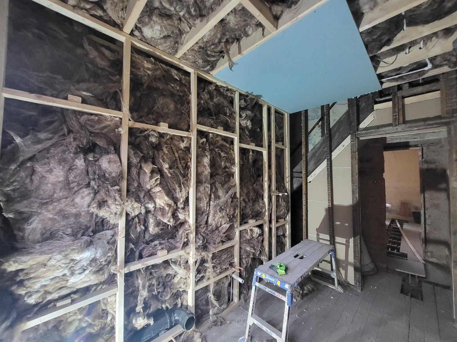 Stud wall and insulation work