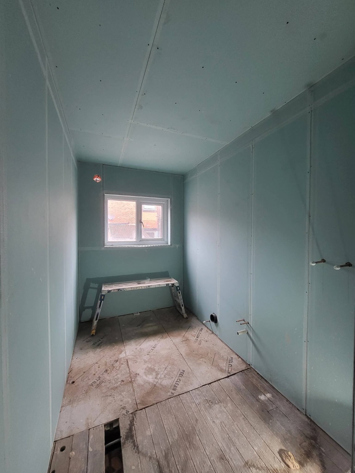 Room fully plasterboarded