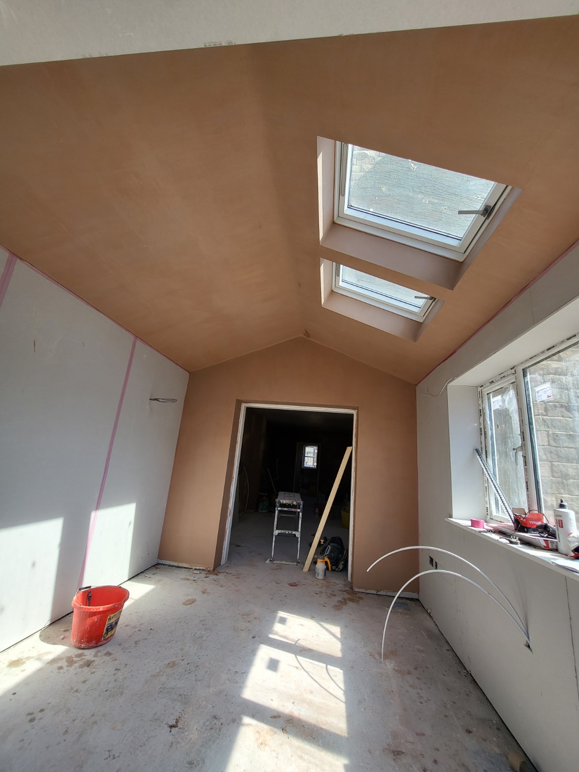 Freshly plastered extension
