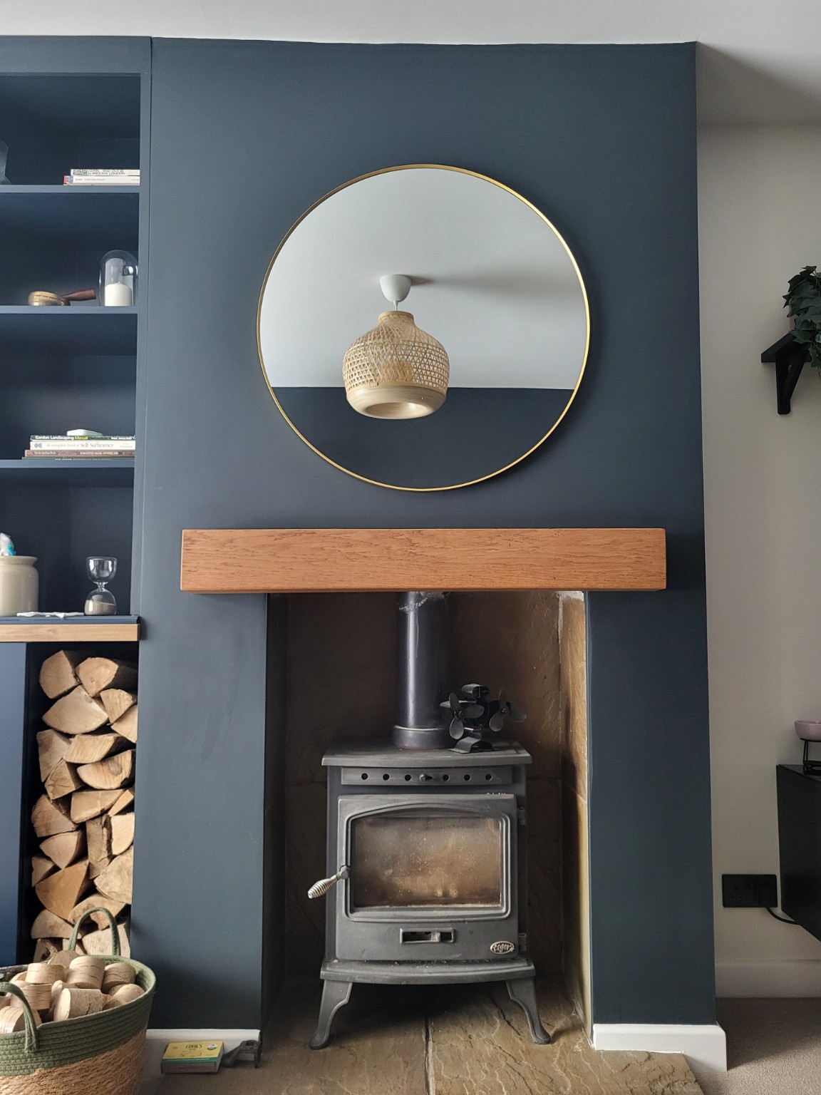Finished fireplace after plastering and decorating