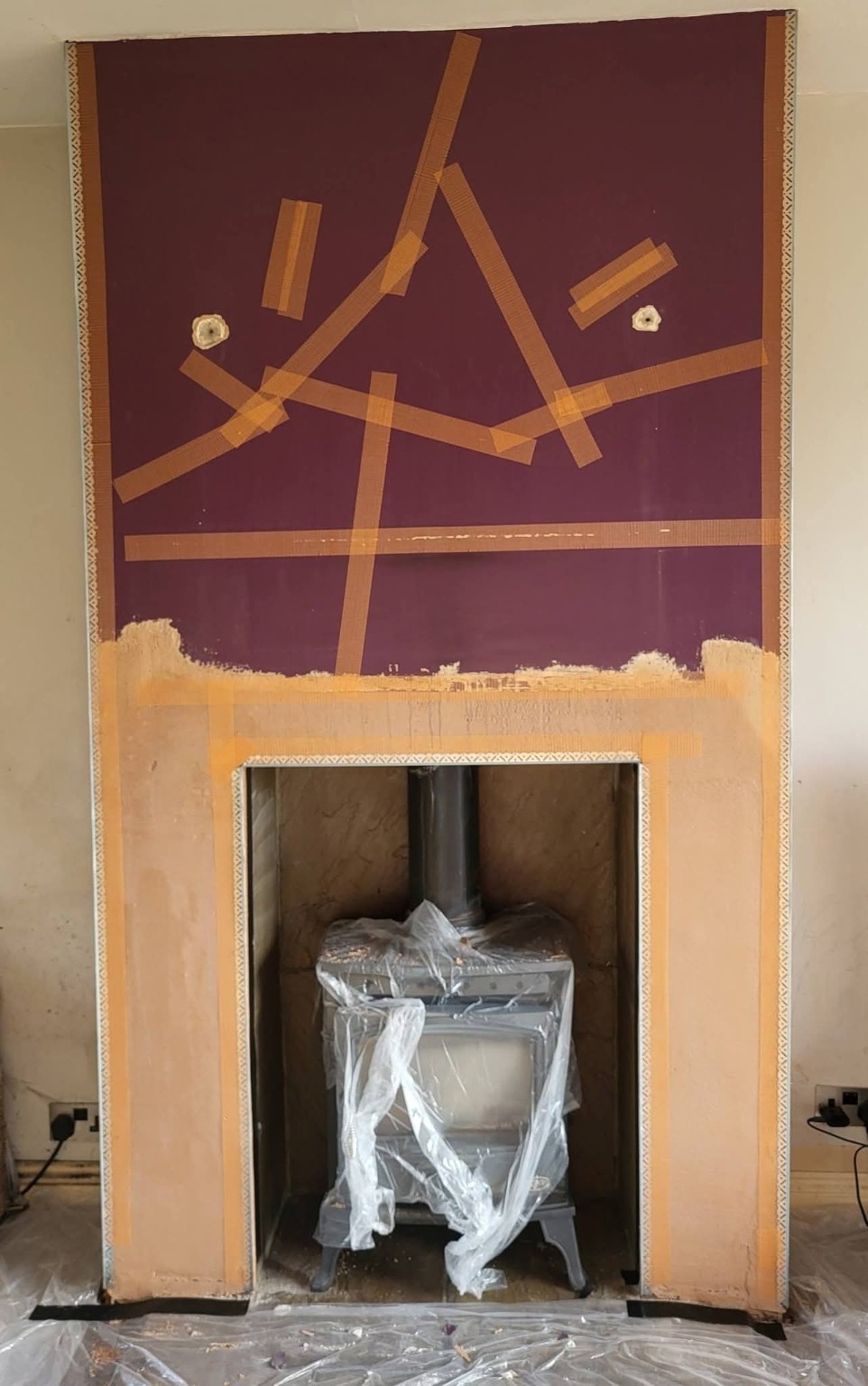 Fireplace boarded and beaded